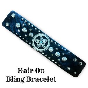 New hair-on hide bracelet adorned with silver embellishments